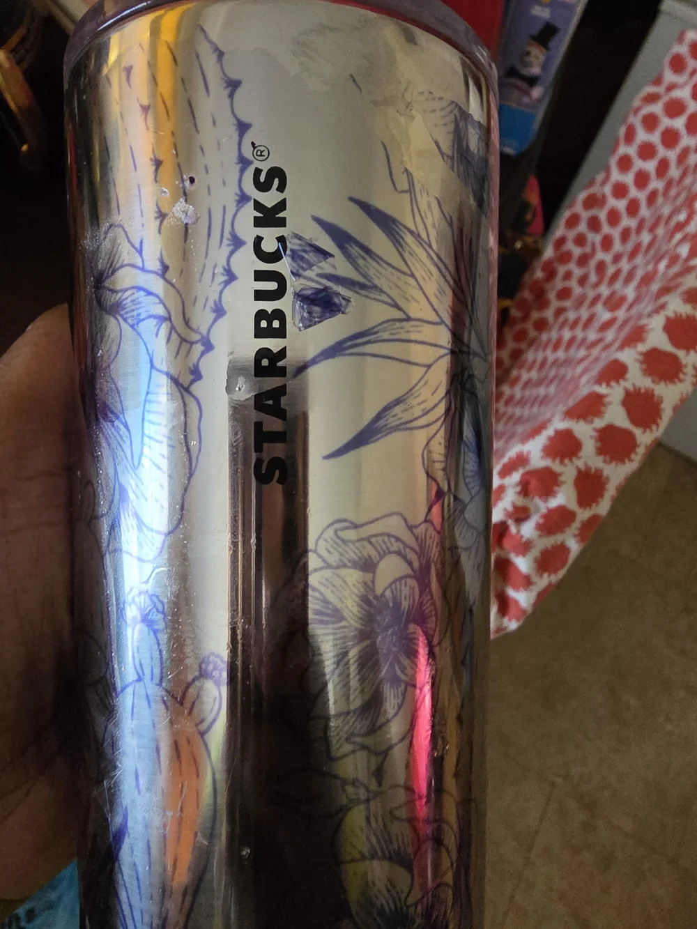 Starbucks Iridescent Floral Tumbler in Silver with Purple Accents